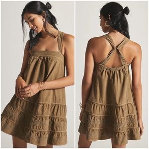Anthropologie Pilcro Mini Swing Dress Cotton New NWT Size XS Tan Brown Summer